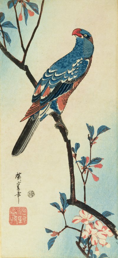 Perroquet sur une branche - Ando or Utagawa Hiroshige