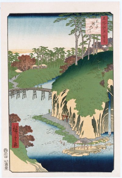 Rivière des cascades, Oji, de la série "Cent vues des lieux célèbres d