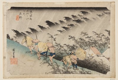 Sh?no : Pluie battante (estampe sur bois en couleur) - Ando or Utagawa Hiroshige