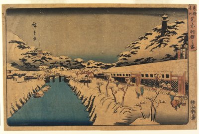 Neige au pont Akabane à Shiba, 1844-45 - Ando or Utagawa Hiroshige
