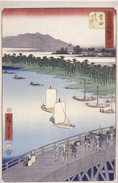 Station 35, Yoshida; Série Kyoka Tokaido (Figures traversant le premier plan) - Ando or Utagawa Hiroshige