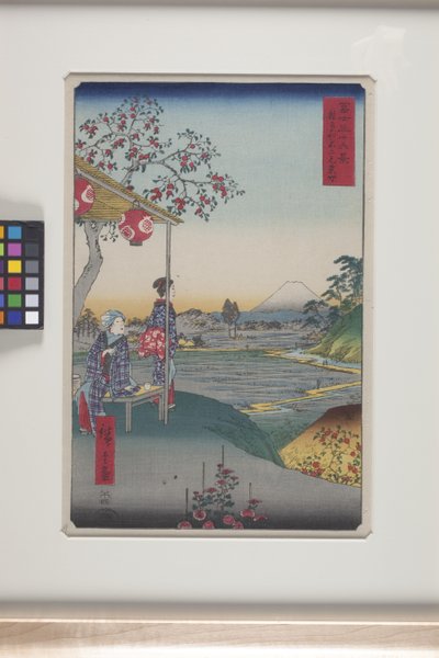 Maison de thé avec vue sur le mont Fuji à Zōshigaya - Ando or Utagawa Hiroshige