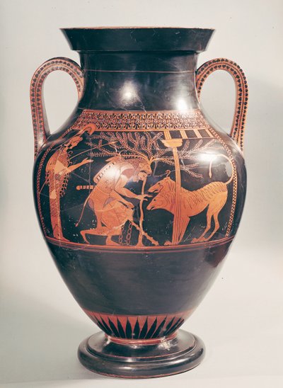 Amphore à figures rouges attiques représentant Héraclès capturant Cerbère, grec, d