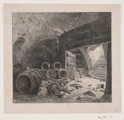 Homme ivre, dormant dans une cave à vin - André Bork