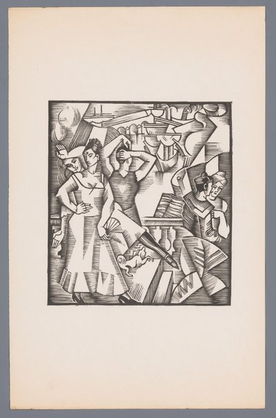 Trois femmes dansant et marin avec femme L