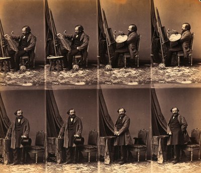 Portrait du peintre Lepualle : feuille de six cartes de visite non découpées (photo n/b) - Andre Adolphe Eugene Disderi