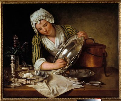 Servante astiquant un plat ou « La recureuse ». Peinture d