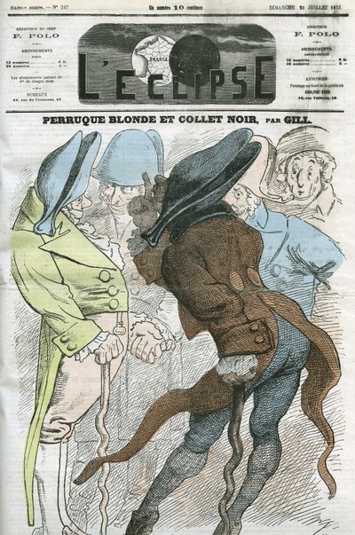 Caricature « Perruque blonde et col noir ». Couverture dans « L