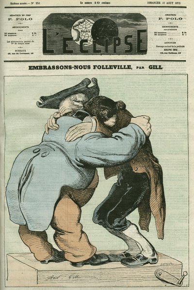 Caricature "Nous embrassons Folleville", vaudeville par Eugène Labiche (1815-1888) et Auguste Lefranc (1814-1878). Couverture dans "L