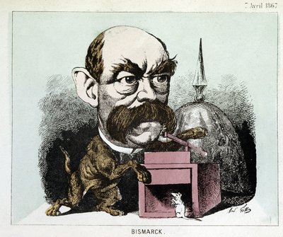 Caricature du comte Otto Eduard Leopold von Bismarck (1815-1898), chancelier du Royaume de Prusse - Caricature par Gill - Andre Gill