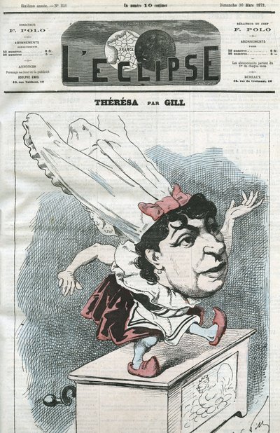 Caricature par Emma Valendon dite Thérèsa (1837-1913), chanteuse populaire française. Couverture dans « L