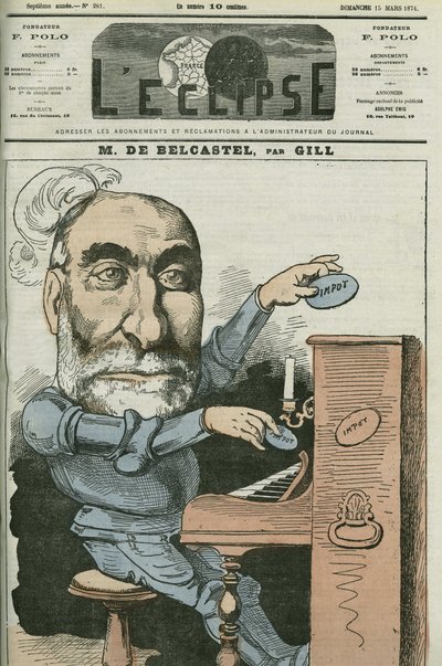 Caricature par Gabriel de Belcastel (1821-1890), homme politique français. Couverture dans « L
