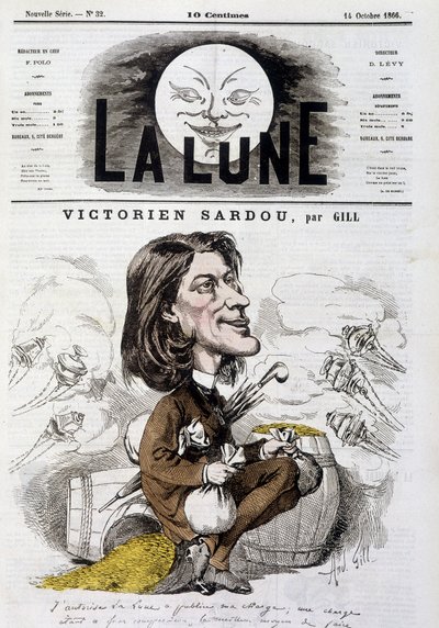 Caricature de Victorien Sardou par Gill - Couverture de La Lune du 14/10/1866 - Andre Gill