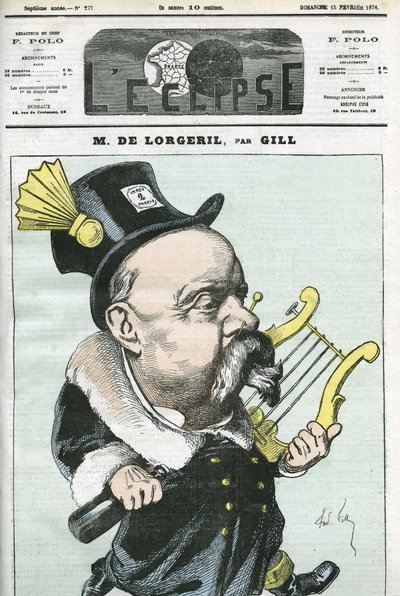Caricature du vicomte de Lorgeril, politicien français. Couverture de "L