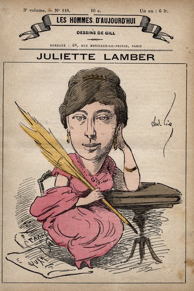 Caricature de Juliette Adam Lambert 1836-1936 une auteure et féministe française - de 