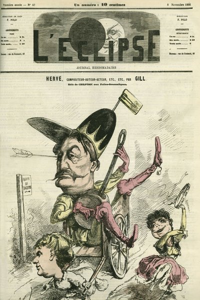 Florimond Ronger dit Hervé (1825-1892), compositeur, auteur et acteur français, joue le rôle de Chilpéric au Théâtre des Folies-Dramatiques. Couverture dans « L