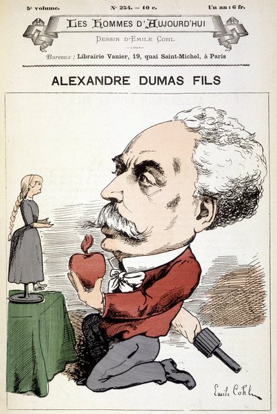 Dessin humoristique sur Alexandre Dumas Fils. Couverture « Les Hommes d