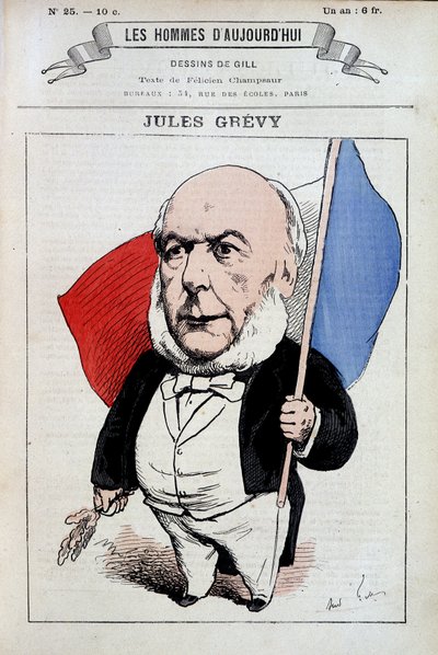 Jules Grévy avec le drapeau français - par Gill, dans « Les hommes d