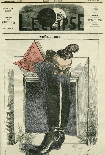 Noël, Gill est dans une botte au pied de la cheminée avec la Marseillaise - Andre Gill