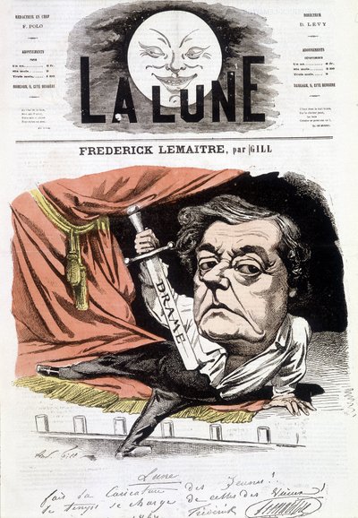 Portrait de Frédérick Lemaître (1800-1876), acteur dramatique français. Caricature de Gill dans « La Lune », 16 juin - Andre Gill