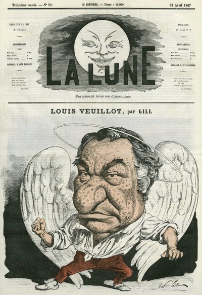 Portrait de Louis Veuillot (1813-1883), journaliste et homme de lettres français. Caricature de Gill, dans "La Lune", 21 avril - Andre Gill