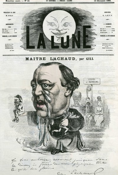 Portrait de Maître Charles Lachaud (1817-1882), avocat français. Caricature de Gill, dans "La Lune", 23 décembre - Andre Gill