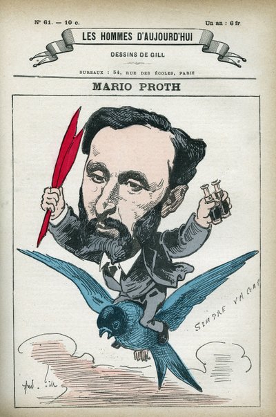 Portrait de Mario Proth (1832-1891), écrivain, critique littéraire et publiciste français. Caricature par Gill, Paris - Andre Gill