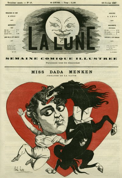 Portrait de Mlle Adah-Isaacs Menken, chanteuse au théâtre de la Gaîté à Paris. Caricature de Gill, dans « La Lune », 10 février - Andre Gill