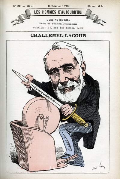 Portrait de Paul-Armand Challemel-Lacour (1827-1896), politicien, diplomate et historien de la philosophie française. Caricature par Gill, dans "Les Hommes d