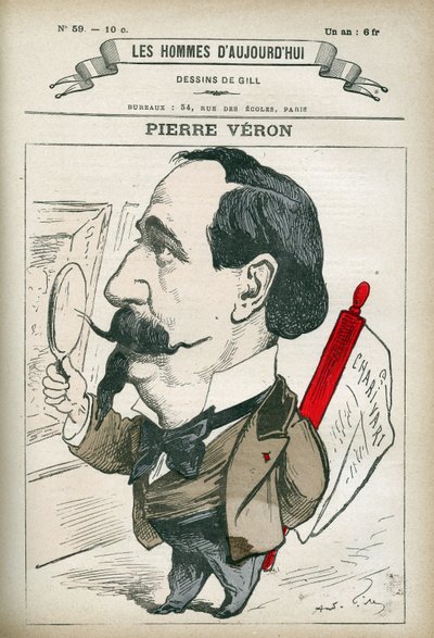Portrait de Pierre Veron (1831-1900), écrivain et poète français. Caricature par Gill, Paris. - Andre Gill