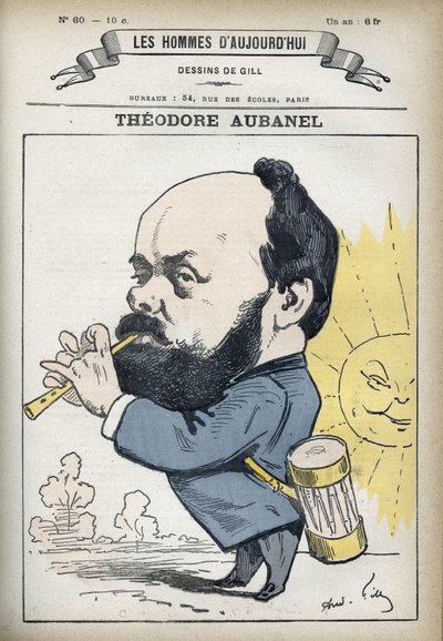 Portrait de Théodore Aubanel (1829-1886), imprimeur et poète provençal français. Caricature par Gill, Paris. - Andre Gill