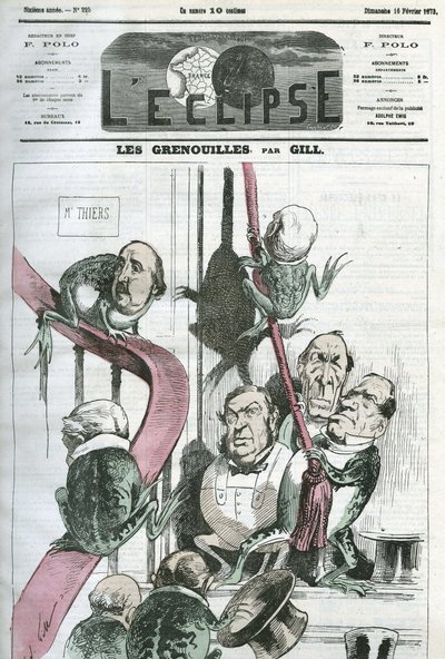 Les Grenouilles, une caricature des politiciens du gouvernement du président Thiers en grenouilles. Couverture dans "L