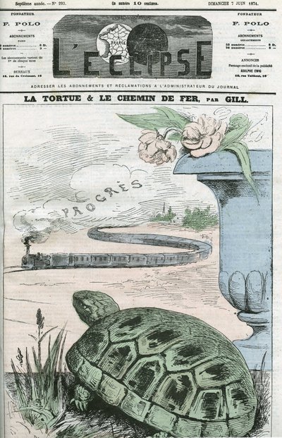 La Tortue et le Chemin de fer, une illustration des avancées technologiques des chemins de fer. Couverture dans « L