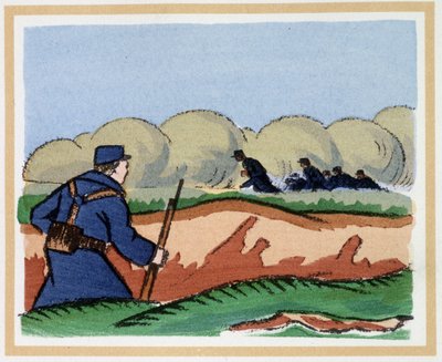 22 avril 1915 : Les Allemands utilisent des gaz asphyxiants - dans "Le Livre des Heures Héroïques 1914/1918" par André Hellé (1871-1945) - Andre Helle