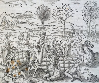 Marchands arabes en Syrie, gravure de Cosmologie Universelle, par André Thevet (1504-1592) - Andre Thevet