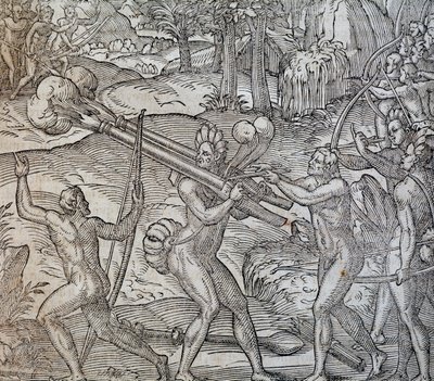 Bataille entre indigènes au Canada, gravure tirée de Cosmographie Universelle, par André Thevet, Paris 1575 - Andre Thevet