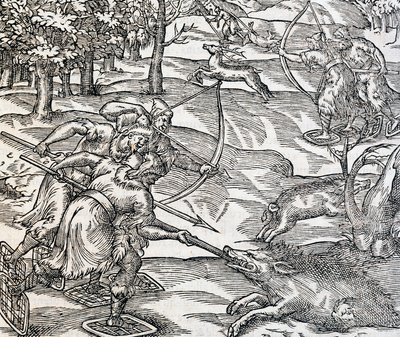 Indiens chassant le sanglier, gravure de Cosmologie Universelle, par André Thevet (1504-1592), Paris - Andre Thevet