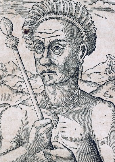 Roi Quoniambec, Brésil, gravure de Cosmologie Universelle, par André Thevet, Paris - Andre Thevet