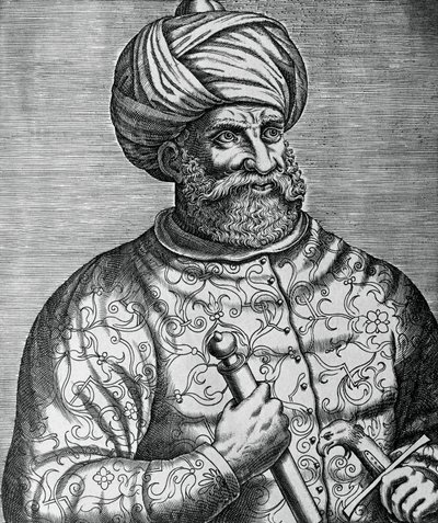 Portrait de Khayr al-Din, connu sous le nom de Barberousse (1465-1546), corsaire et amiral turc, gravure par André Thevet (1502-1590) - Andre Thevet