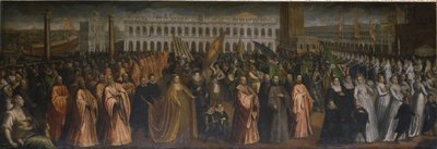 La dogaressa Marina Morosini-Grimani quittant le Palazzo Grimani pour son couronnement au Palazzo Ducale, Venise - Andrea Vicentino