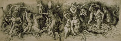 Bataille des Dieux de la Mer (plume et encre brune sur papier) - Andrea (workshop of) Mantegna