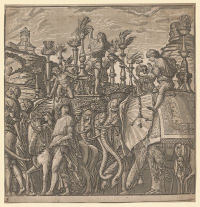 Le triomphe de Jules César : Éléphants portant des torches - Andrea Andreani