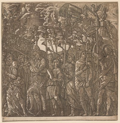 Le Triomphe de Jules César : Soldats portant des bannières et des étendards - Andrea Andreani