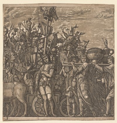 Le Triomphe de Jules César : Soldats marchant avec des trophées de guerre - Andrea Andreani