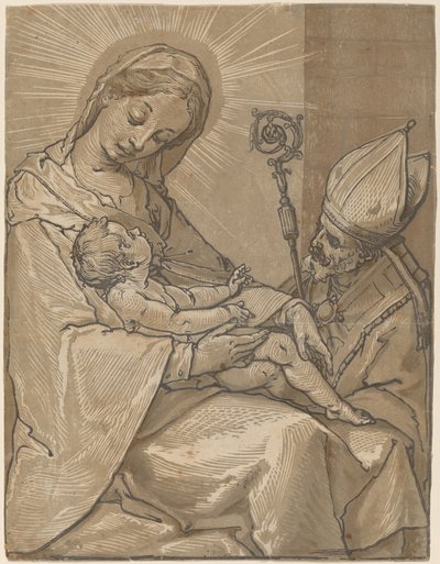 Madone et Enfant avec un Évêque - Andrea Andreani after Alessandro Casolani