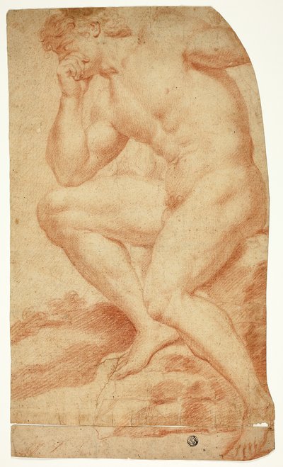Nu masculin académique assis de profil à gauche - Andrea Camassei