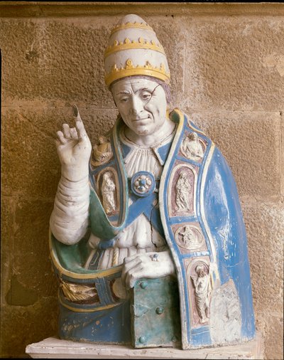 Buste de Saint Lino (terre cuite émaillée polychrome) - Andrea Della Robbia