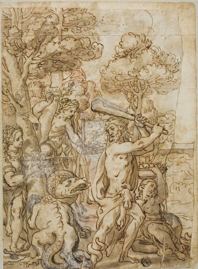 Hercule tuant le serpent Ladon dans le jardin des Hespérides - Andrea Lilio