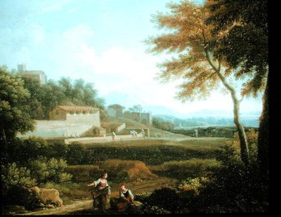 Paysage avec Figures au Repos avec une Ville au Loin - Andrea Locatelli