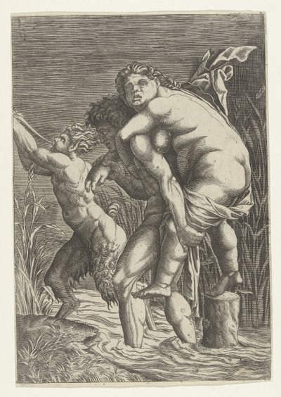 Homme portant une femme sur son dos et un satyre - Andrea Mantegna (school of)